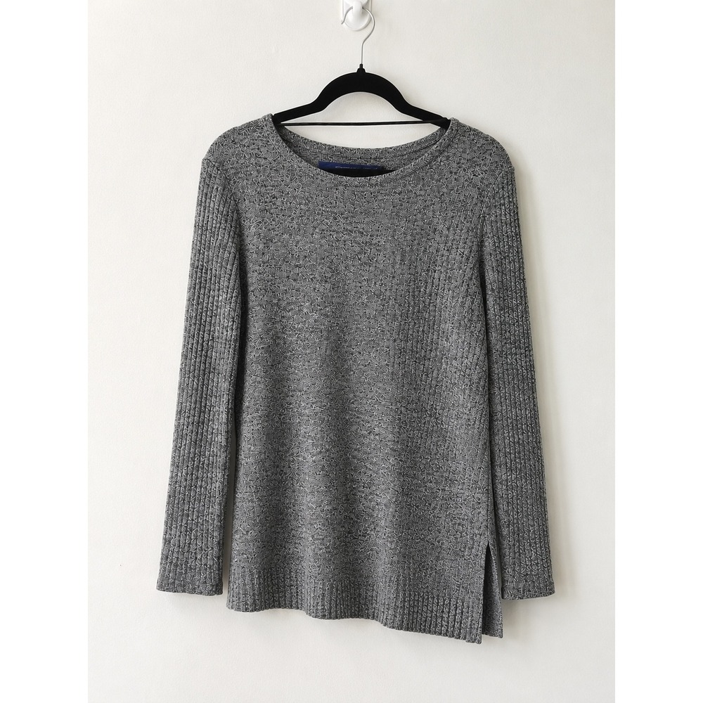 Heather Gray Marled Knit Asymmetrical‎ Hem Long Sleeve Tunic Top M